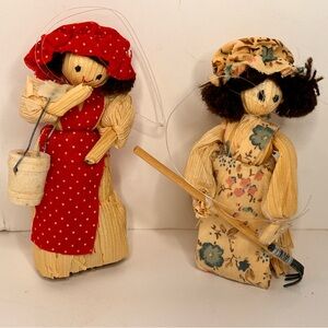Vintage Corn Husk Doll Pair Farmhouse Decor